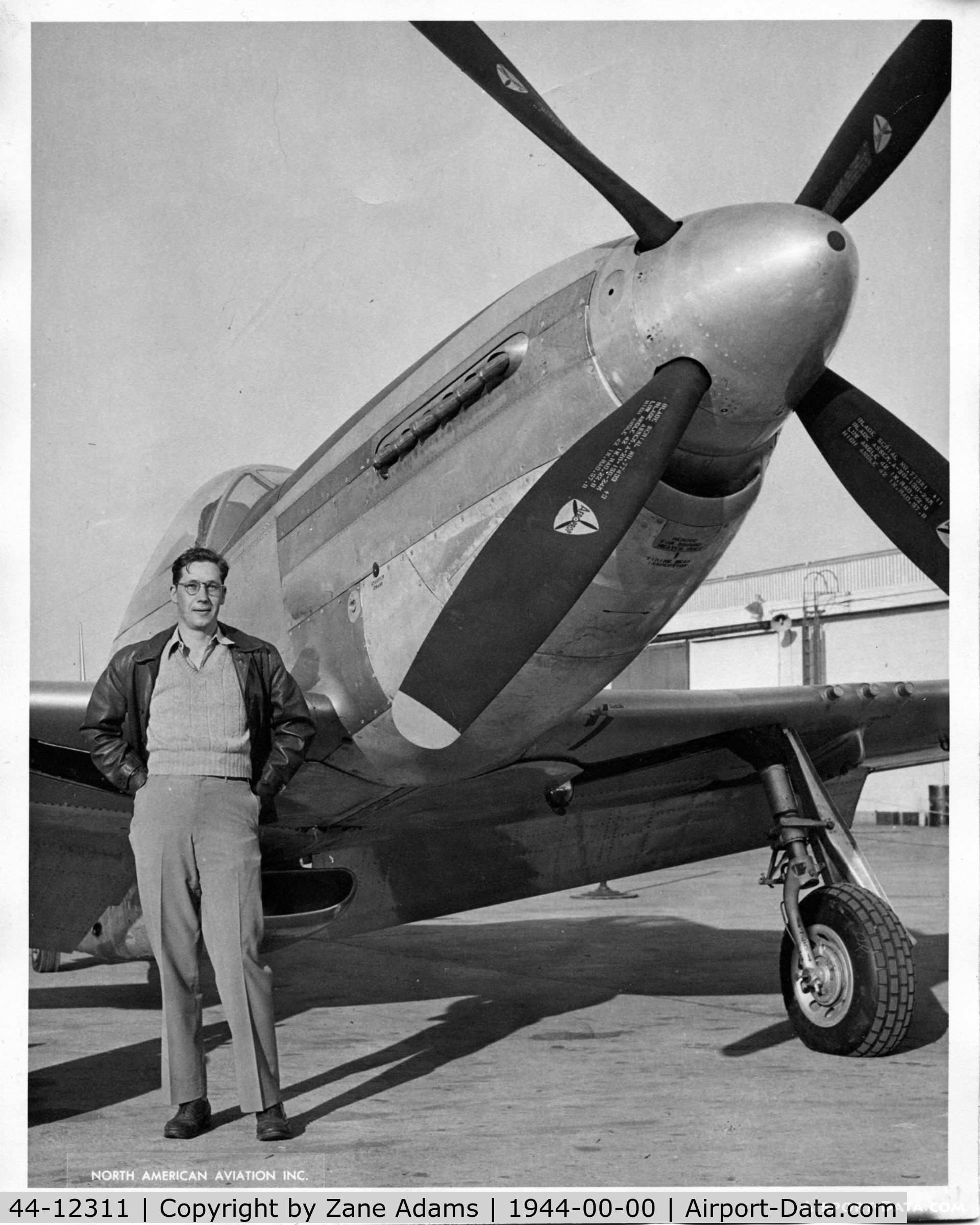 44-12311, 1944 North American P-51K Mustang C/N 111-30444, My father, Charles W. Adams, at the North American plant, Dallas, TX