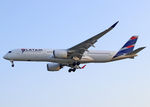 A7-AQA @ LEBL - Landing rwy 25R in LATAM c/s and titles. Qatar Airways lease... - by Shunn311
