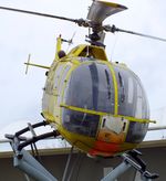D-HLFB - MBB Bo 105S, displayed to represent 'D-HILF', the first Bo 105 EMS helicopter of the ADAC, at the visitors park of Munich international airport (Besucherpark). The real D-HILF is exhibited at the Flugwerft Schleißheim of the Deutsches Museum