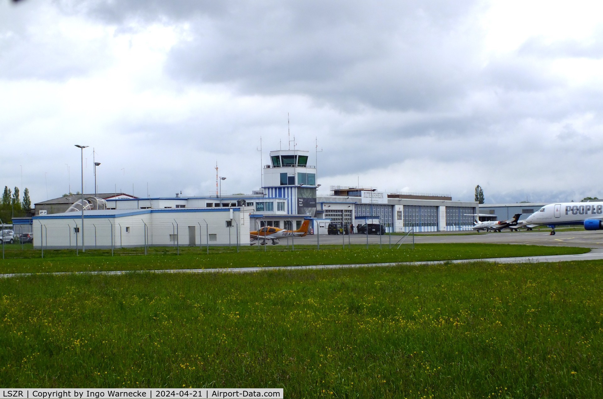 St. Gallen-Altenrhein Airport, Altenrhein Switzerland (LSZR) - airside view of terminal and tower at St.Gallen-Altenrhein airport