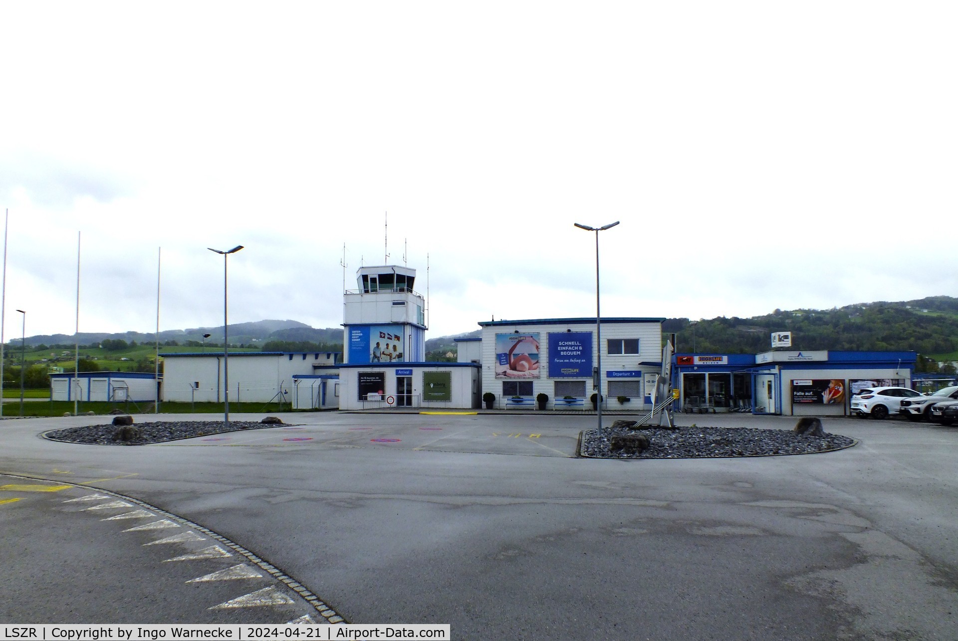 St. Gallen-Altenrhein Airport, Altenrhein Switzerland (LSZR) - landside view of terminal and tower at St.Gallen-Altenrhein airport