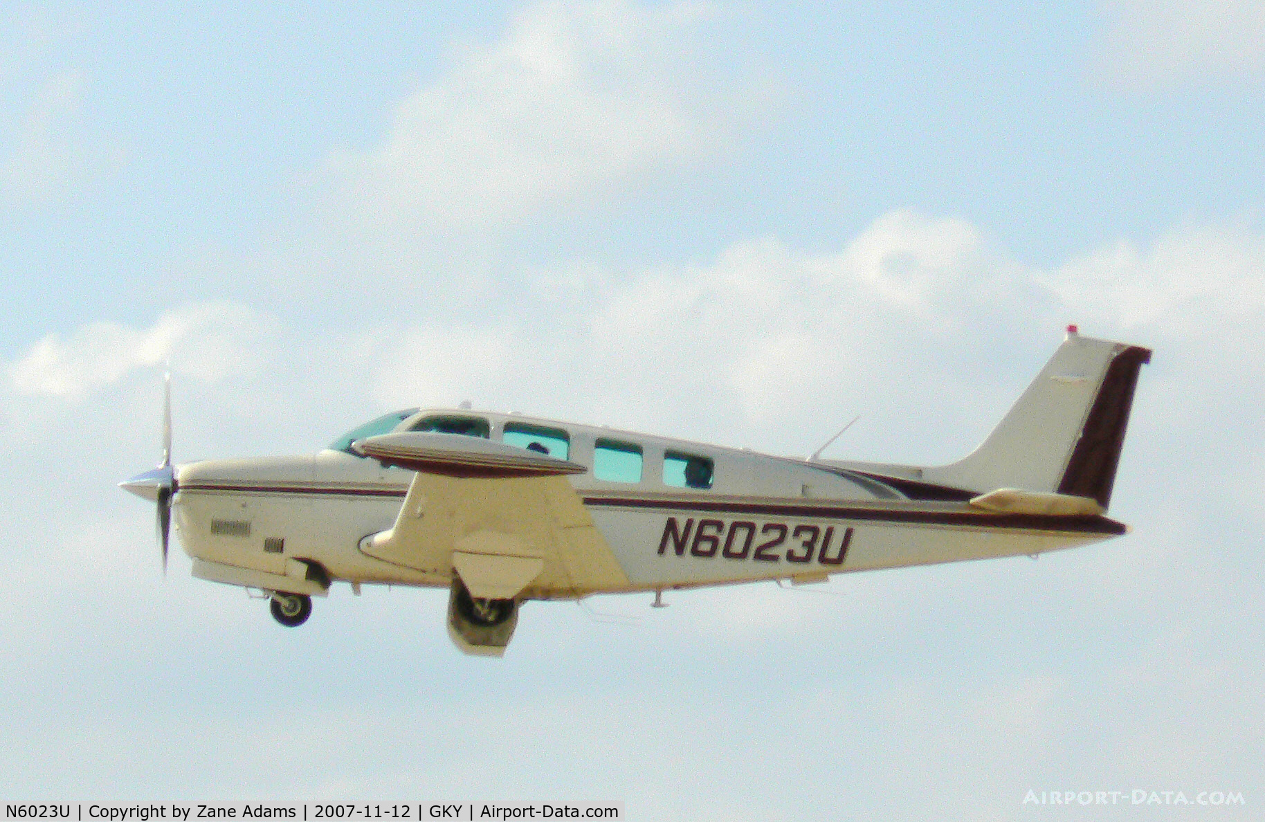 N6023U, 1979 Beech A36 Bonanza 36 C/N E-1442, Takeoff from Arlington Municipal
