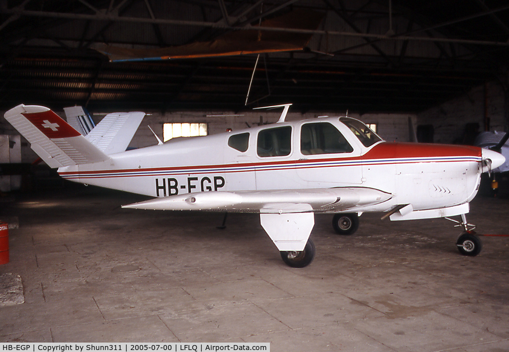 HB-EGP, 1957 Beechcraft H35 C/N D-4930, Parked inside Airclub's hangard...