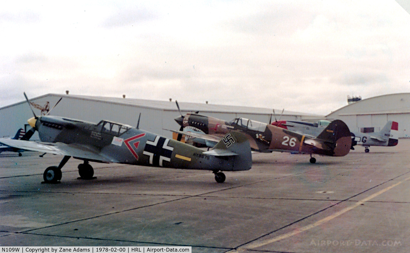 N109W, Hispano HA-1112-M1L Buchon C/N 234, CAF Buchon (Spanish CASA built Me-109) at Harlingen with CAF P-40 and P-51