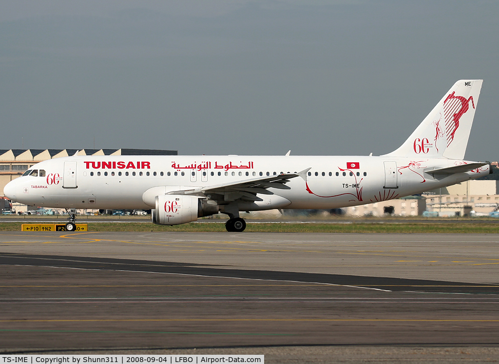 TS-IME, 1990 Airbus A320-211 C/N 123, Rolling holding point rwy 32L for departure with special 60th anniversary c/s...