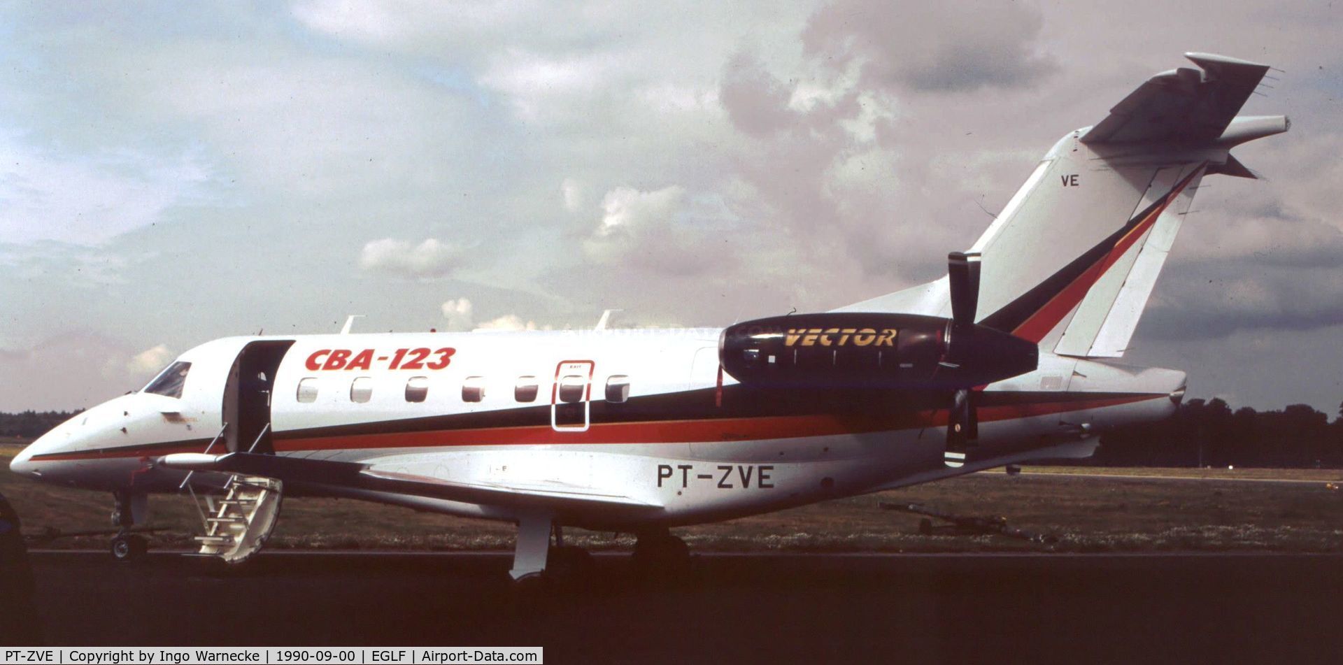 PT-ZVE, 1990 Embraer/FMA CBA-123 Vector C/N 801, EMBRAER / FMA CB-123 Vector at Farnborough International 1990