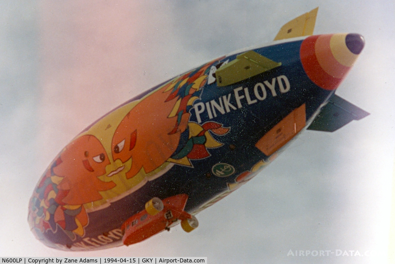 N600LP, Airship Industries Skyship 600 C/N 1215/05, Pink Floyd paint...airship destroyed June 27th, 1994 in North Carolina wind storm. Envelope was cut up and pieces sold to fans through Rolling Stone.