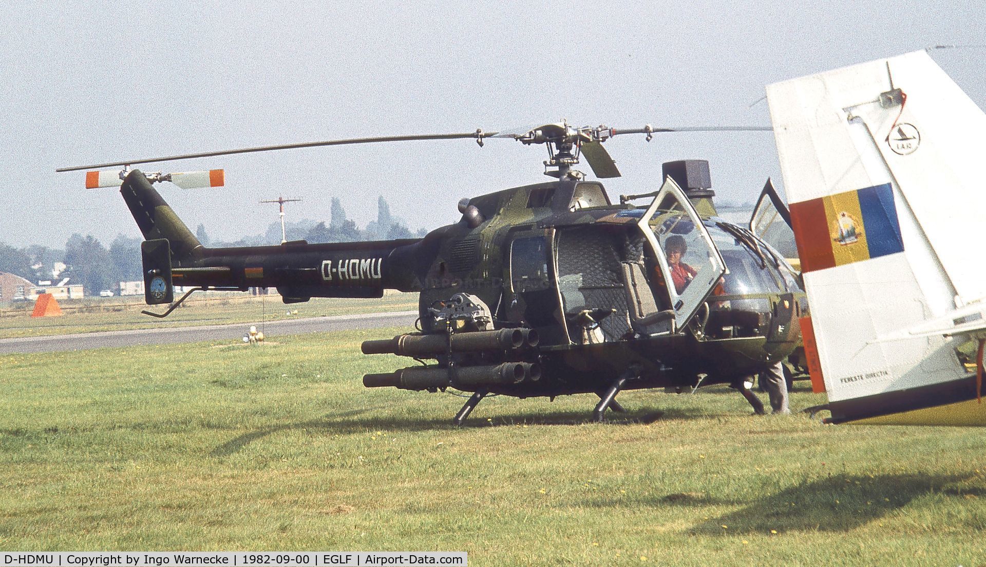 D-HDMU, 1980 MBB Bo-105DB-4 C/N S.422, MBB Bo 105CB demonstrator with ATGWs at Farnborough International 1982