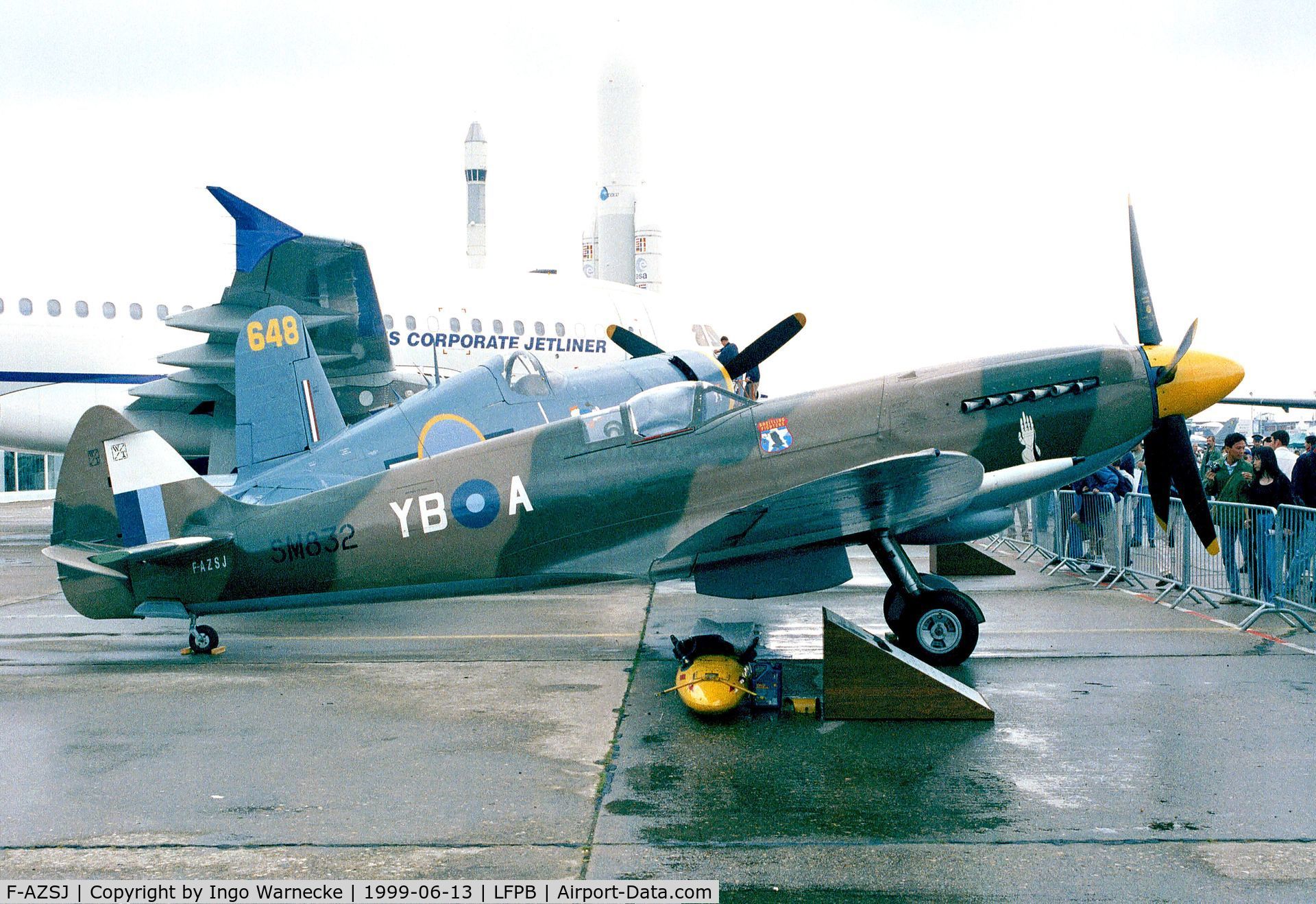 F-AZSJ, 1945 Supermarine 379 Spitfire F.XIVc C/N 6S/663452, Supermarine Spitfire F Mk.XIV C at the Aerosalon 1999, Paris