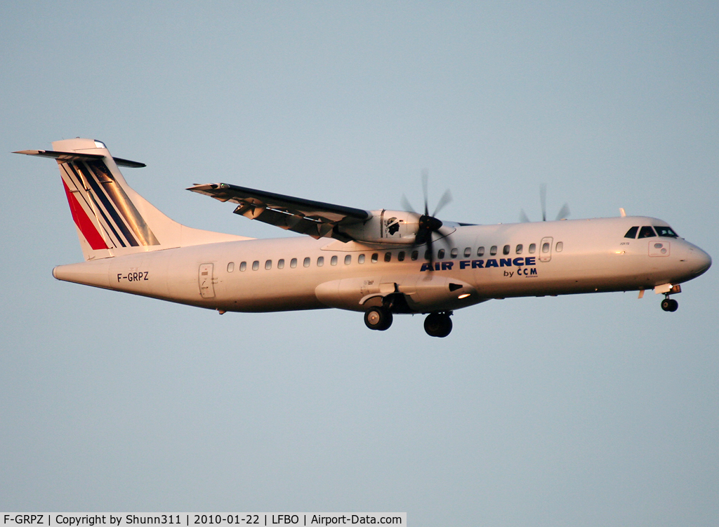 F-GRPZ, 2007 ATR 72-212A C/N 745, Landing rwy 14R now with Air France c/s