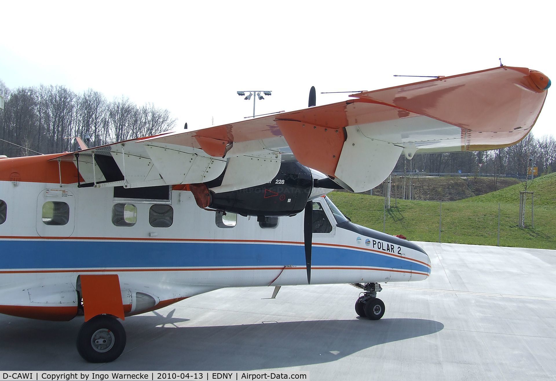 D-CAWI, 1983 Dornier 228-101 C/N 7014, Dornier Do 228-101 (formerly 'POLAR 2' operated by the German polar research institute (Alfred Wegener Institut)) standing outside the Dornier-Museum to be sold in May 2010. Before it had been exhibited at the Dornier Museum for some months.