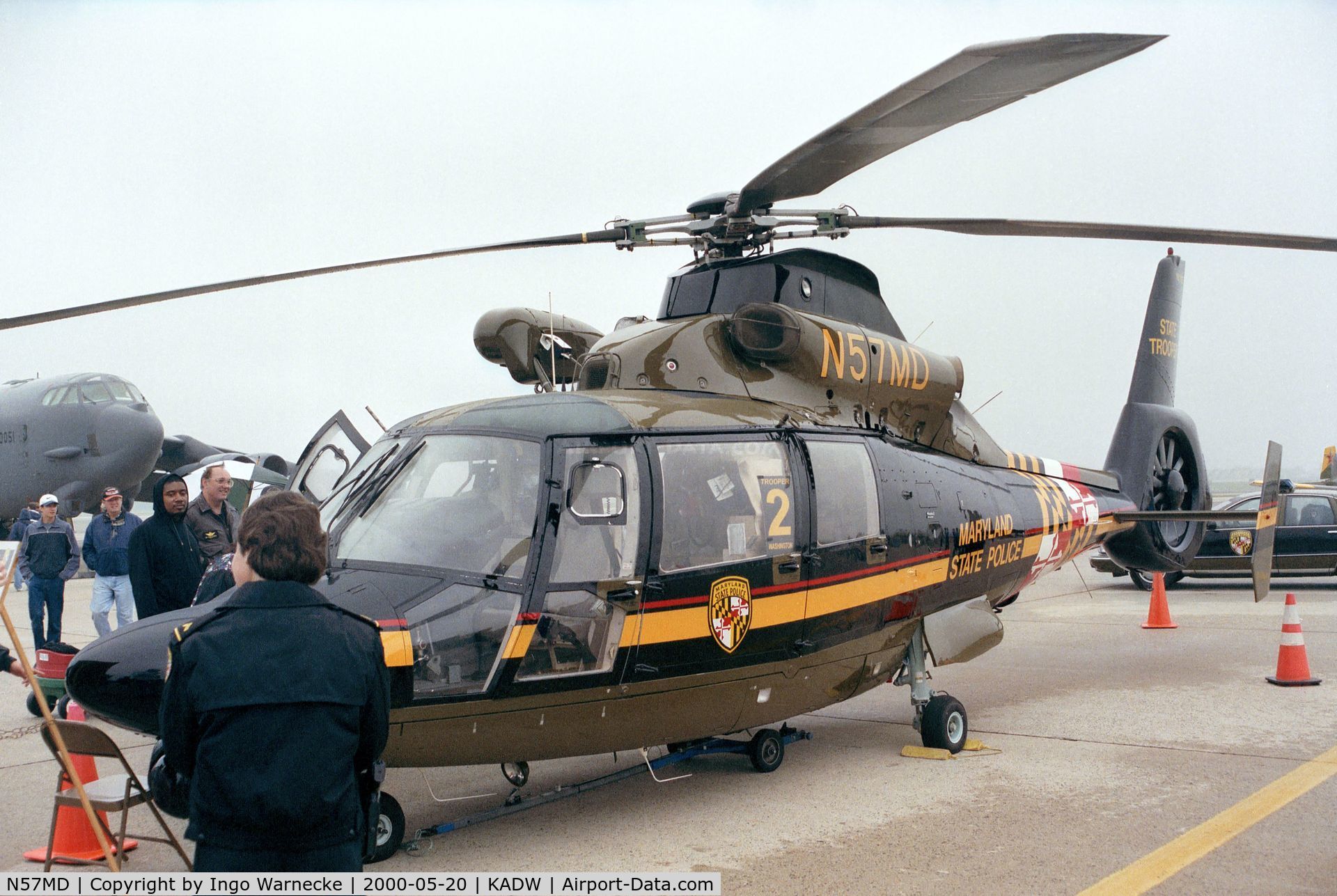 N57MD, 1988 Aerospatiale SA-365N-1 Dauphin 2 C/N 6252, Aerospatiale SA.365N1 Dauphin II of the Maryland State Police at Andrews AFB during Armed Forces Day 2000
