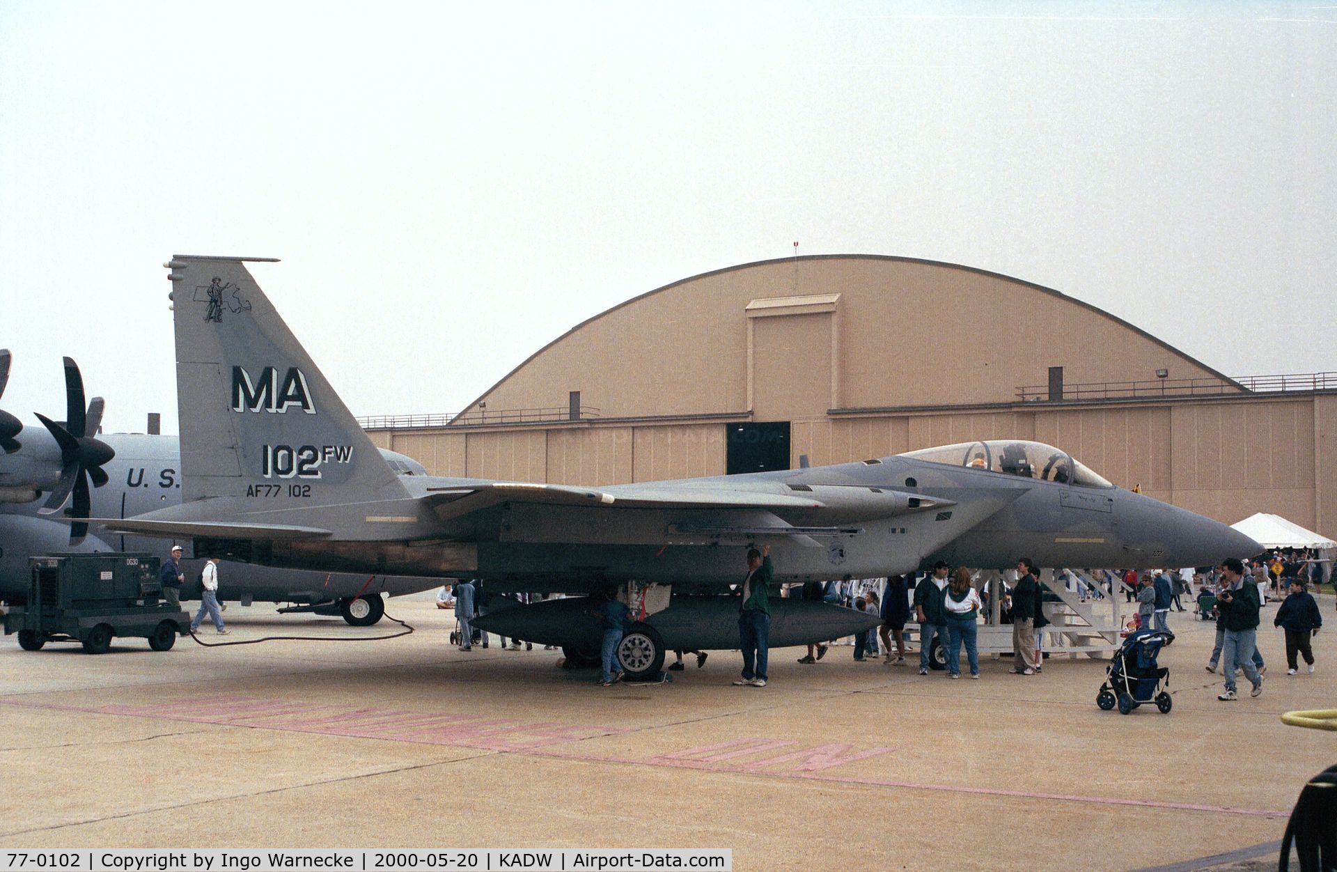 77-0102, 1977 McDonnell Douglas F-15A Eagle C/N 0385/A314, McDonnell Douglas F-15A Eagle of the MA ANG at Andrews AFB during Armed Forces Day 2000