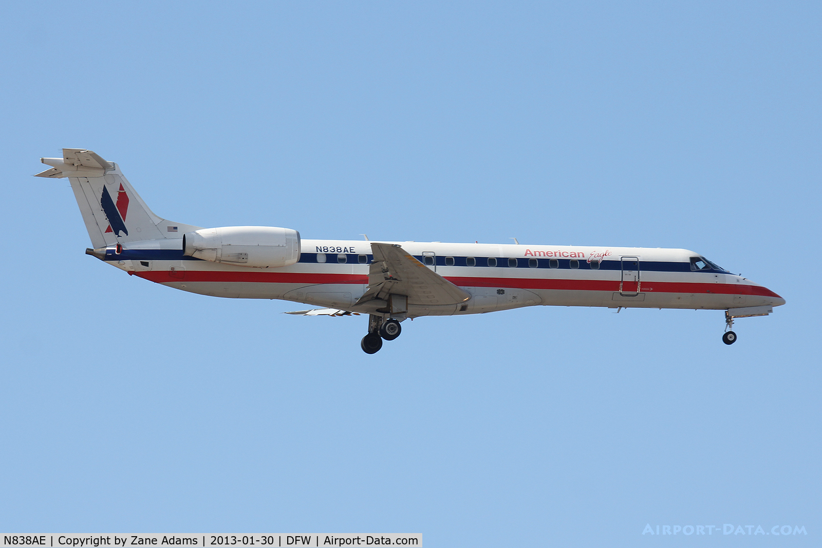 N838AE, 2002 Embraer ERJ-140LR (EMB-135KL) C/N 145651, American Eagle landing at DFW Airport