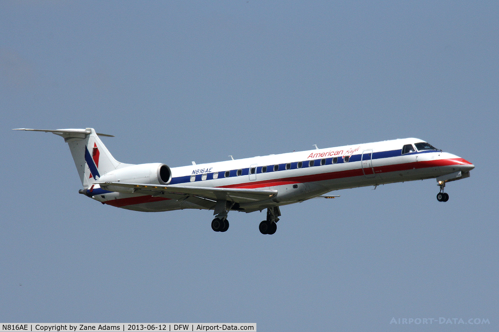 N816AE, 2002 Embraer ERJ-140LR (EMB-135KL) C/N 145552, Landing at DFW Airport