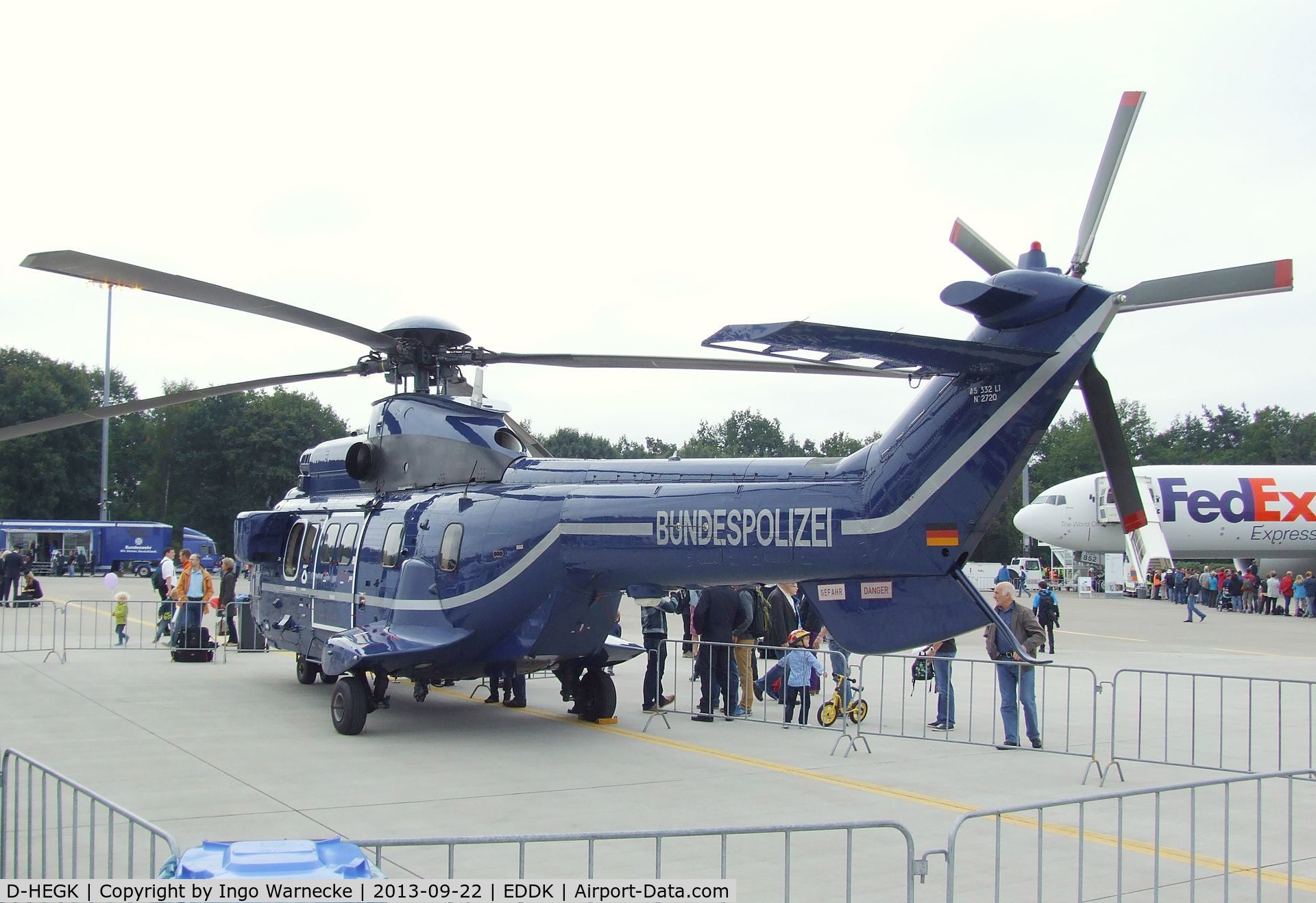 D-HEGK, 2009 Aerospatiale AS-332L-1 Super Puma C/N 2720, Aerospatiale AS.332L1 Super Puma of the German federal police (Bundespolizei) at the DLR 2013 air and space day on the side of Cologne airport
