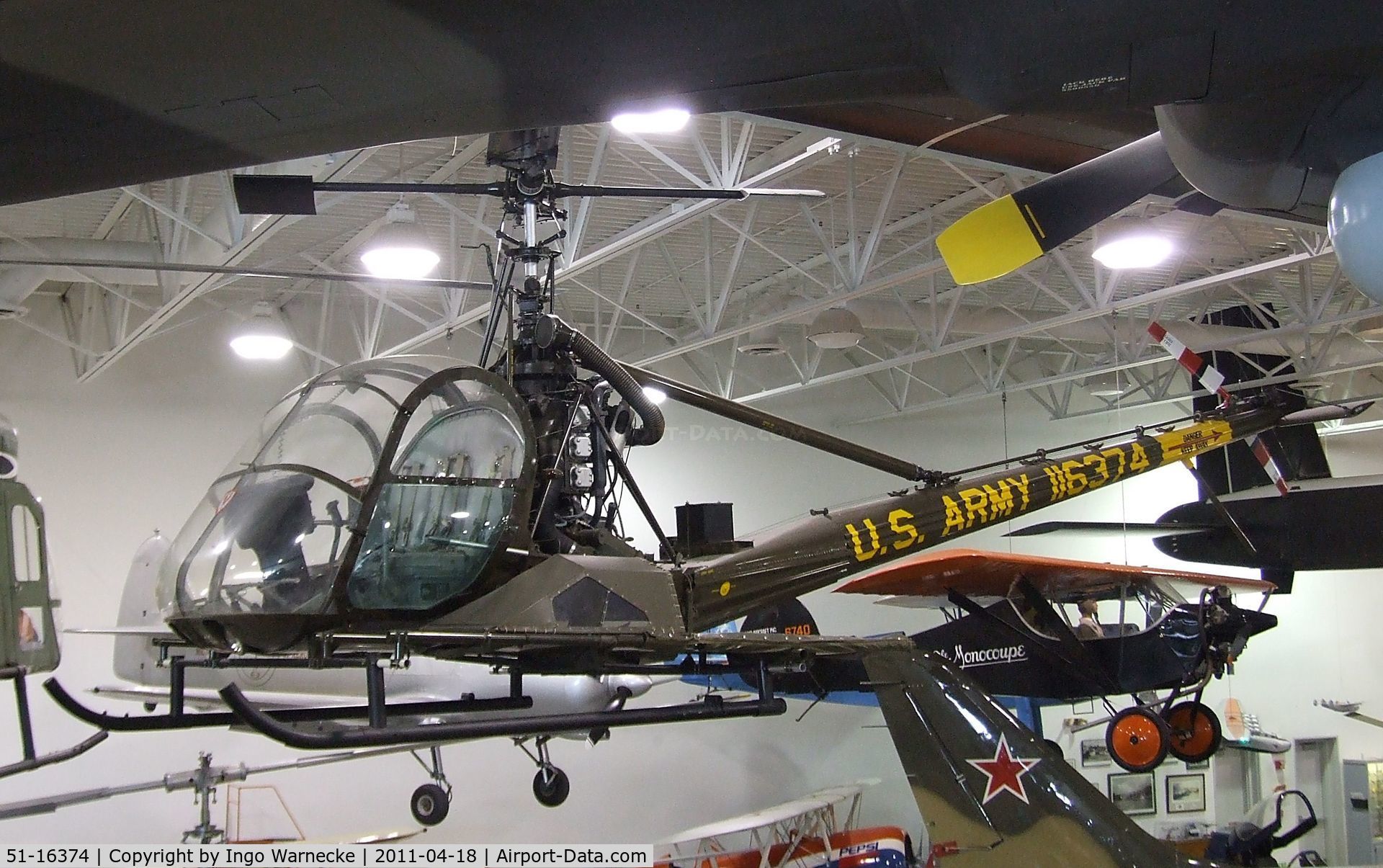 51-16374, 1951 Hiller OH-23B Raven C/N 624, Hiller OH-23B Raven at the Hiller Aviation Museum, San Carlos CA
