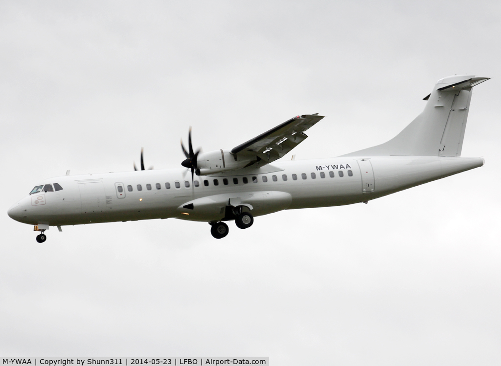 M-YWAA, 2007 ATR 72-212A C/N 743, Landing rwy 32L after major overhaul @ LFBF... Ex. Kingfisher & for Pelita Air Service