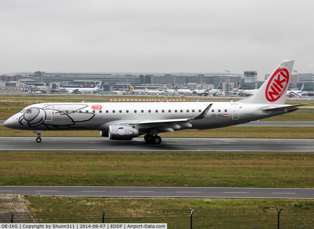 OE-IXG, 2011 Embraer 190LR (ERJ-190-100LR) C/N 19000435, Taxiing holding point rwy 18 for departure...