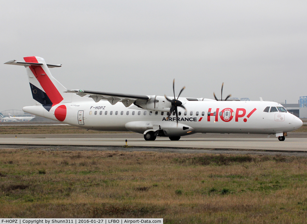 F-HOPZ, 2015 ATR 72-212A C/N 1265, Taxiing holding point rwy 14L for departure...