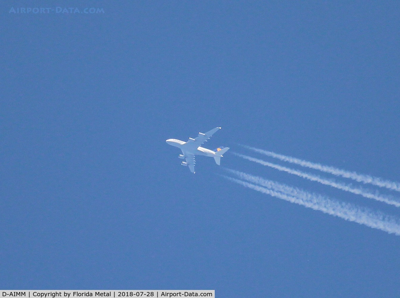D-AIMM, 2014 Airbus A380-841 C/N 175, Lufthansa seen over Oshkosh flying from FRA to IAH