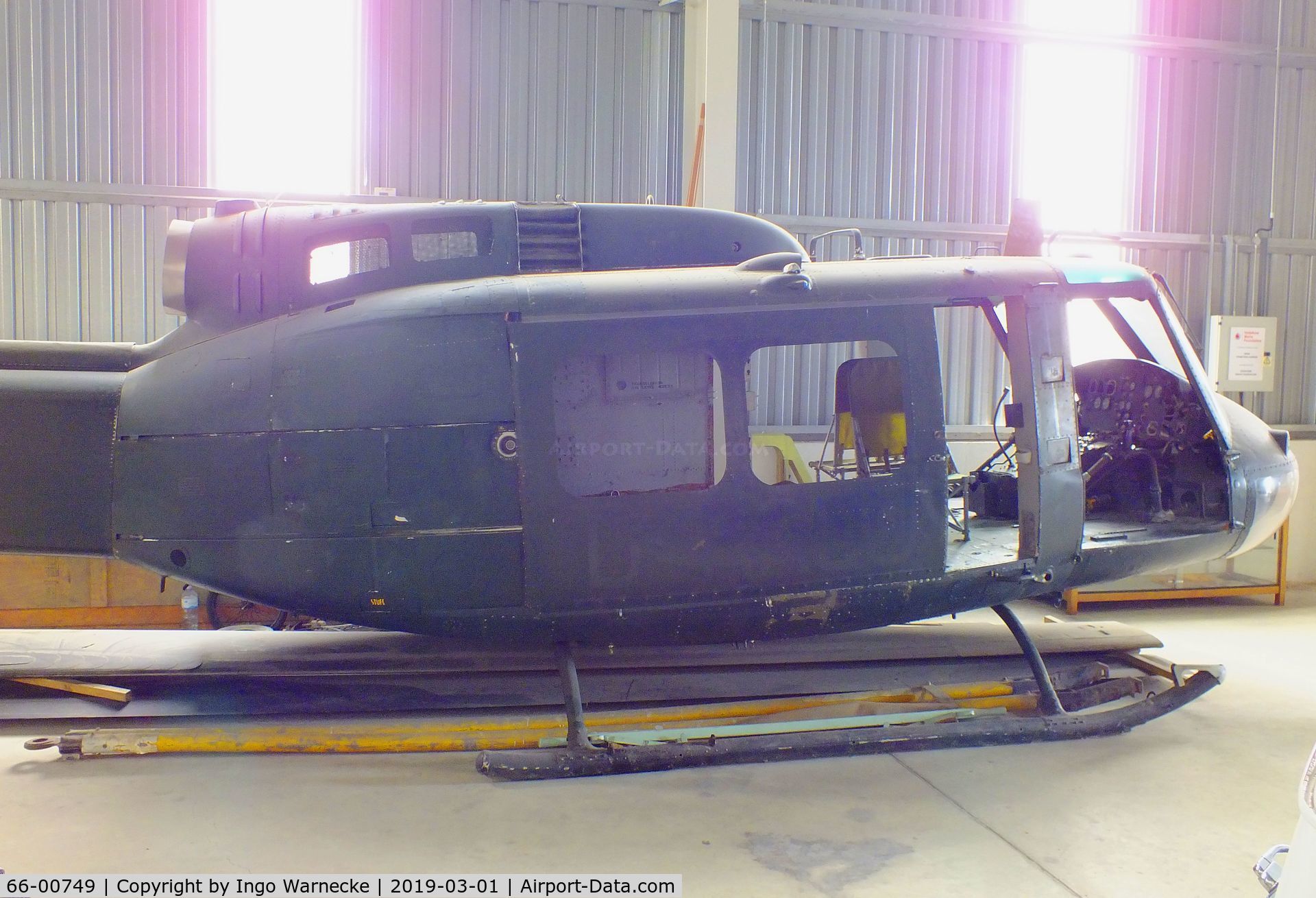 66-00749, 1966 Bell UH-1H Iroquois C/N 5232, Bell UH-1H Iroquois (minus rotors, painted to represent a UH-1D of german borderguards for movie purposes) at the Malta Aviation Museum, Ta' Qali