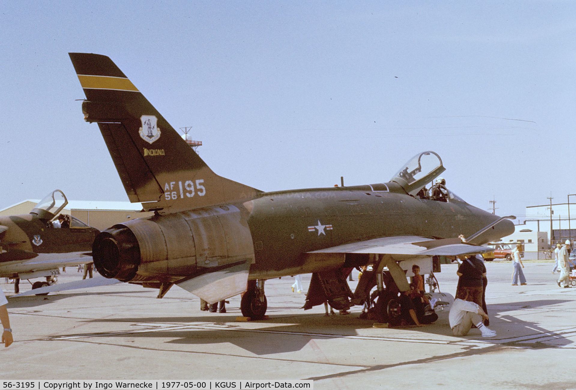 56-3195, North American F-100D C/N unknown_56-3195, North American F-100D Super Sabre of the USAF at the 1977 airshow at Grissom AFB, Peru IN