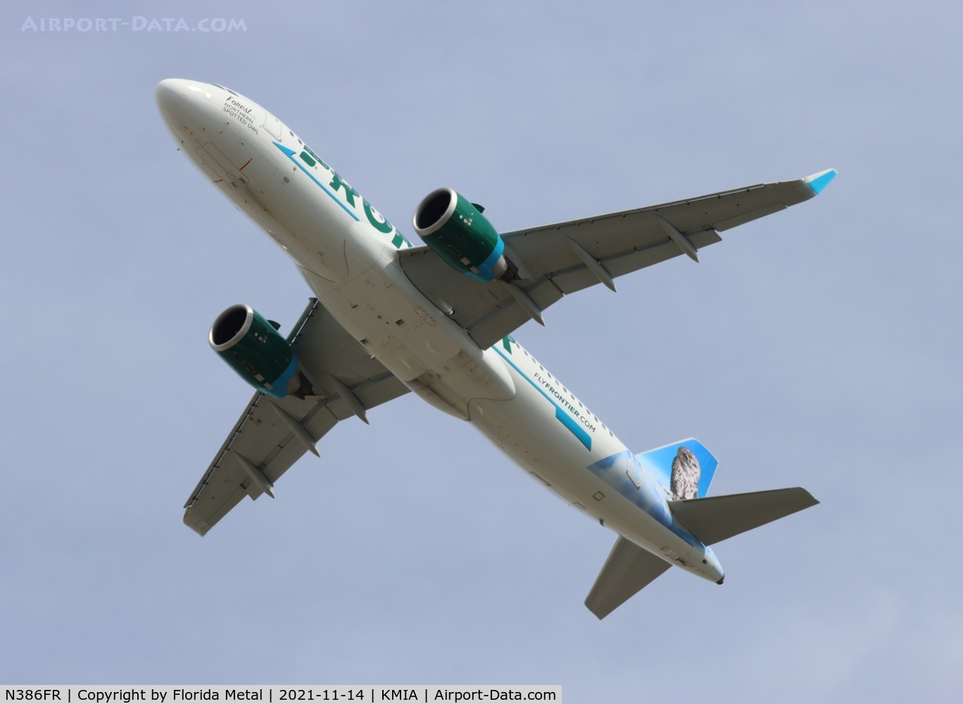 N386FR, 2021 Airbus A320-251NEO C/N 10642, Forest the Northern Spotted Owl