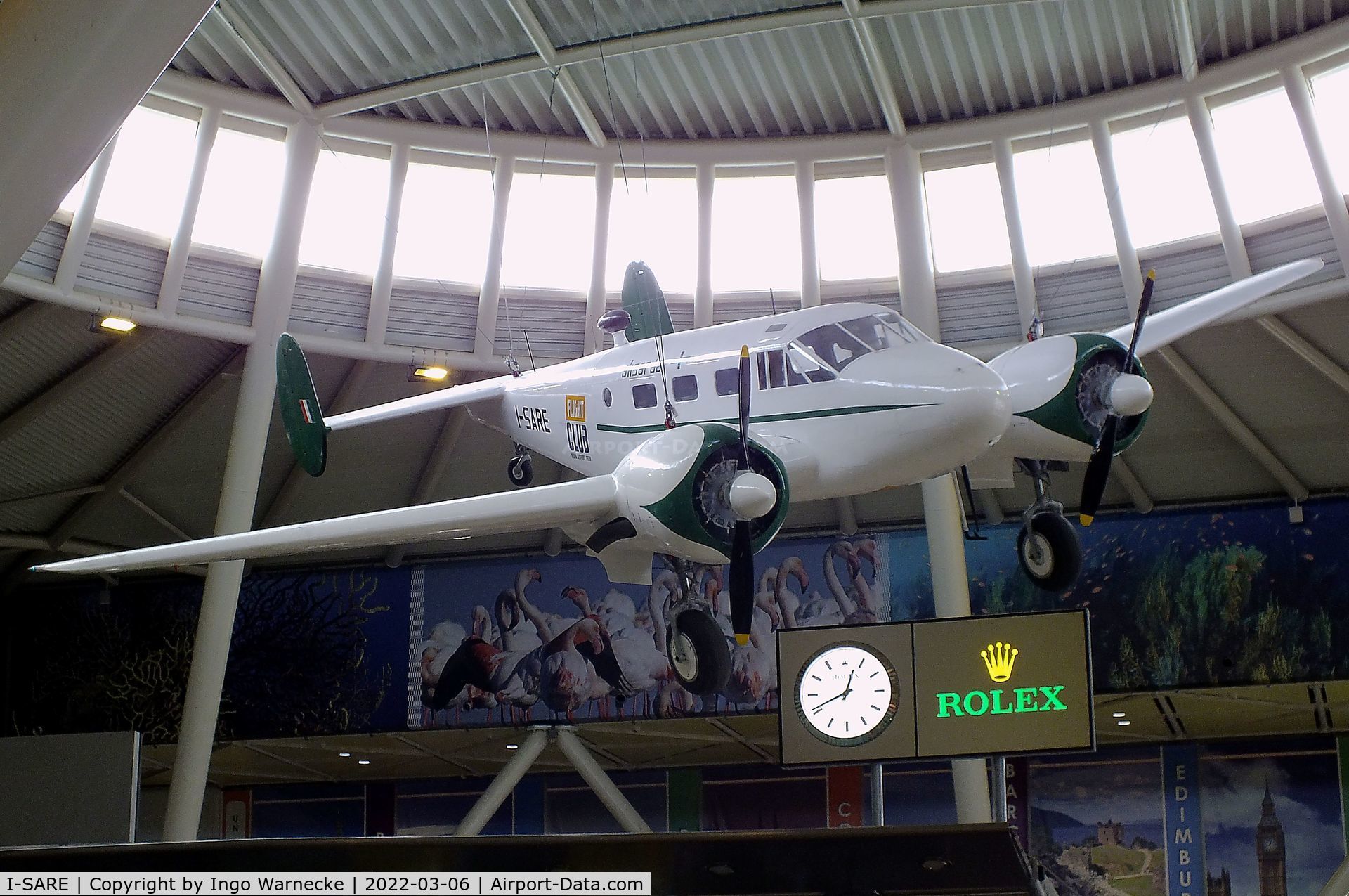 I-SARE, Beech C-45F Expeditor C/N 6668, Beechcraft C-45F Expeditor, exhibited inside the terminal at Olbia Costa Smeralda Airport, Olbia