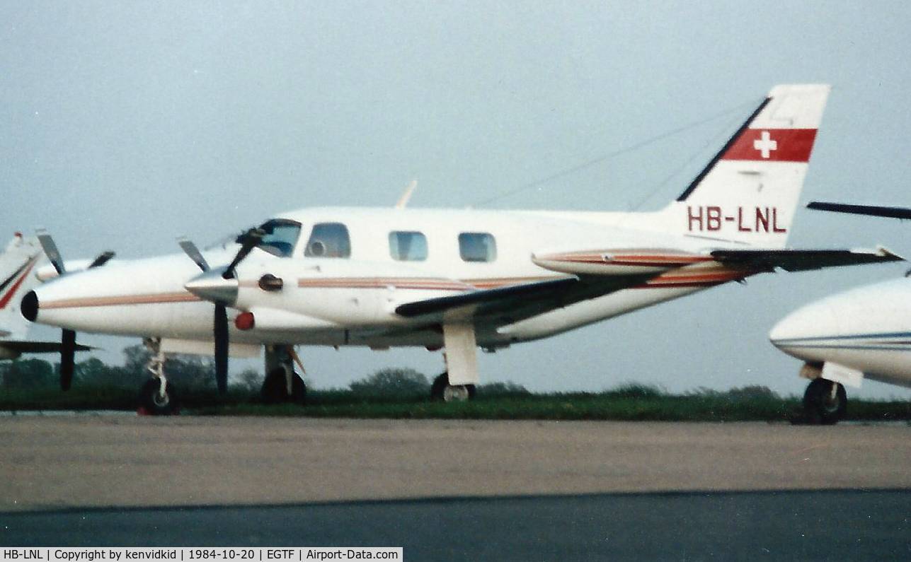 HB-LNL, 1980 Piper PA-31T Cheyenne II C/N 31T-8020083, At Fairoaks circa 1984.