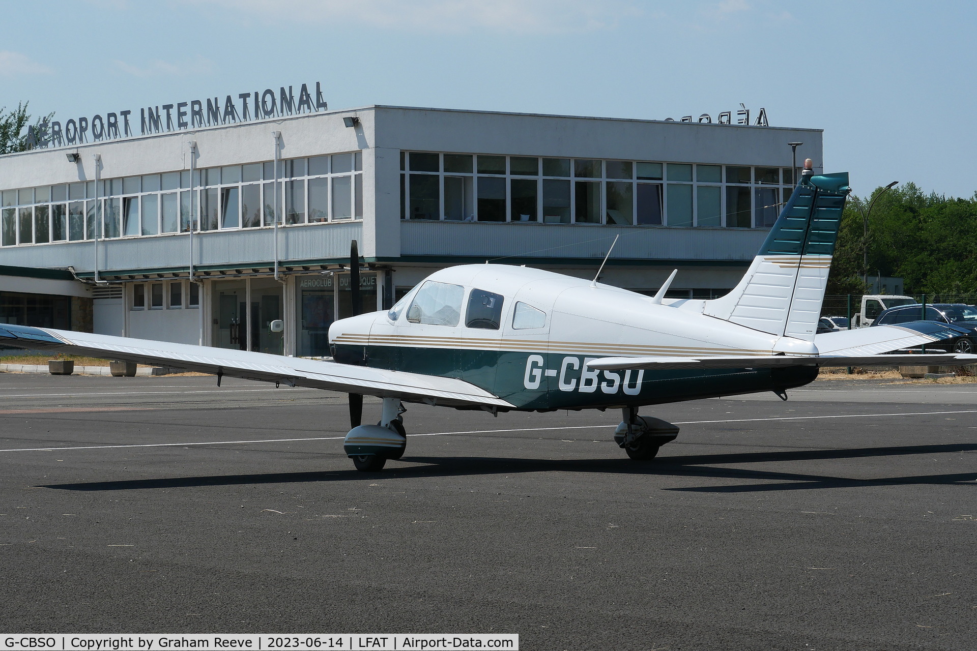 G-CBSO, 1976 Piper PA-28-181 Cherokee Archer II C/N 28-7690376, Parked at Le Touquet.