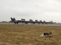 161967 @ NTD - The USN Blue Angels Boeing F/A-18s, The Blues' Airshow grounded both days-low 800 foot ceiling. Aircraft #1-161967 - by Doug Robertson