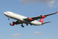 G-VFAR @ LHR - An A340-300 of Virgin Atlantic on the approach to London (Heathrow) Airport in August 2002