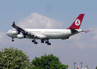 TC-JDJ @ LHR - Turkish Airlines Airbus A340-300 landing at London (Heathrow) Airport in May 2004