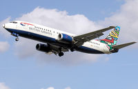 G-DOCL @ LHR - British Airways tail-colour scheme “Ndebele” on a Boeing 737-400 (G-DOCL) approaching London (Heathrow) Airport in 2003 - by Adrian Pingstone