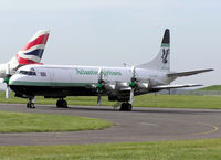 G-LOFD @ CWL - Lockheed Electra L188C (G-LOFD) of Atlantic Airlines at Cardiff (Rhoose) Airport, Cardiff, Wales.