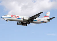 OK-FGR @ LHR - CSA Czech Airlines Boeing 737-400 landing at London Heathrow Airport in 2003 - by Adrian Pingstone