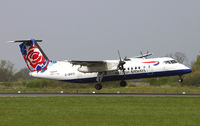 G-BRYI @ EGCC - Crosswind landing on 06R. - by Kevin Murphy