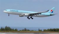 HL7553 @ ANC - Korean Air Airbus A330 landing at Anchorage International Airport. This guy must have asked specifically for this runway.  No one else took off here.