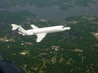 N162W @ BWI - Northrop Grumman's BAC 1-11 testbed aircraft (N162W) with AN/APG-81 Joint Strike Fighter radar housed in its nose radome, flying over Central Maryland. Aircraft based at BWI Airport (Baltimore, USA). - by Northrop Grumman Electronic Systems