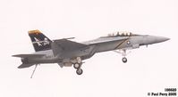 166620 @ LFI - As dirty as she gets, Super Hornet in carrier landing configuration