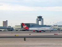 G-VROY @ LAS - Virgin Atlantic (G-VROY) / 2001 Boeing Company BOEING 747-443 / G-VROY cuising past the new 'Wynn' & the new KLAS/LAS ATCT. - by Brad Campbell