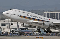 9V-SPB @ LAX - Close-up of Singapore Airlines 9V-SPB (Boeing 747-412) - FLT SIA11 - departing LAX RWY 25R enroute to Narita International Airport (RJAA), Japan.
