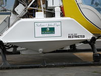 N6288N @ SNS - Close-up of tank with new Soilserv/John Pryor/Wilbur-Ellis titles on 1968 Bell 47G-5 sprayer at Salinas, CA - by Steve Nation