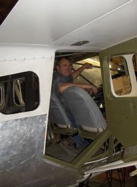 N273MD @ SZP - Dickenson Howard DGA-21, P&W R-1340-57 Wasp 600 Hp, modified Mr. Mulligan design, designer/builder Bruce Dickenson in cabin with temporary windshield - by Doug Robertson
