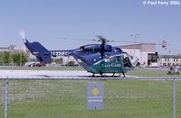 N125EC @ NC91 - The sign says it all, as EastCare 3 winds down from another mission