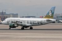 N933FR @ LAS - Nose gear touching down for Frontier Airlines N933FR (FLT FFT775) - arriving from Denver Int'l (KDEN) - Denver, Colorado.