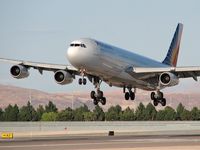 F-OHPK @ KLAS - Philippine Airlines / Airbus Industrie A340-313 - Landing RWY 25L - by Brad Campbell