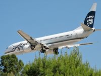 N323AS @ KLAS - Alaska Airlines / 2004 Boeing 737-990 / I've seen a kite stuck in a tree but an airplane!?!?!?! It's gonna take some serious shakin' to get this sucker down! - by Brad Campbell