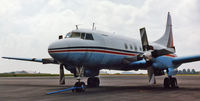 N30EG @ RDG - Convair 580 N30EG is seen in happier days at the Mid Atlantic Air Museum, Reading, PA.  The aircraft was sold to the province of Saskatchewan, where it was converted to a tanker.  On May 14, 2006, the aircraft crashed into a swamp, killing one crew member - by Daniel L. Berek